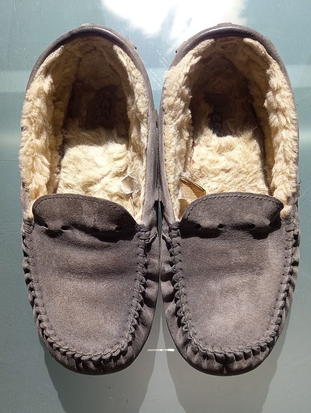 Ugg Grey leather slippers size 9